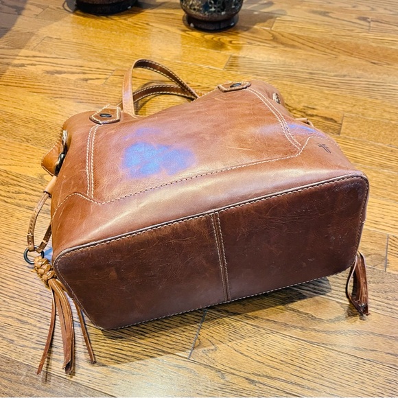 Frye Melissa Carryall Cognac Brown Leather Tote Bag - Picture 8 of 11